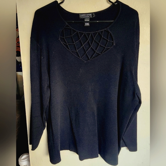 Cable and Gauge Women's Plus Siize Black Long Sleeve Blouse/Top - Picture 1 of 3